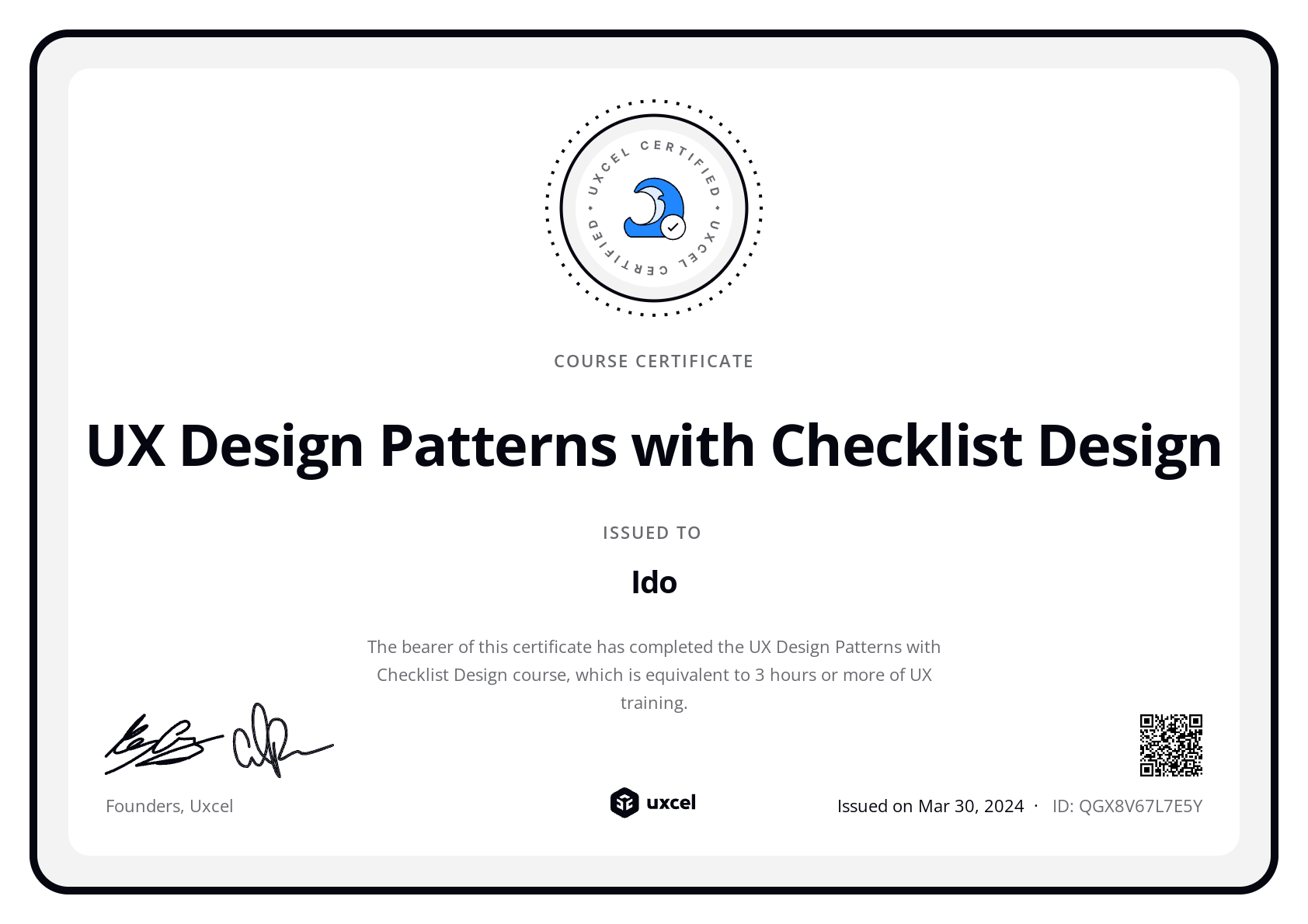 Ido Ben Azaria's certificate